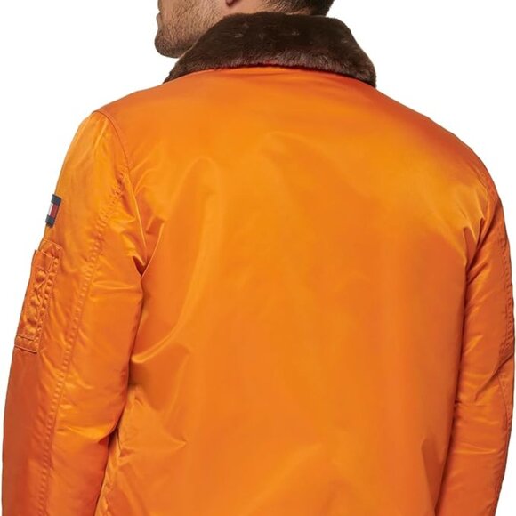 Tommy Hilfiger Men's Bomber Jacket with Removable Pile Collar Orange - Picture 3 of 5